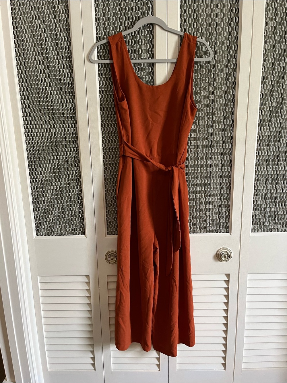 Sleeveless Rust Jumpsuit with Waist Tie